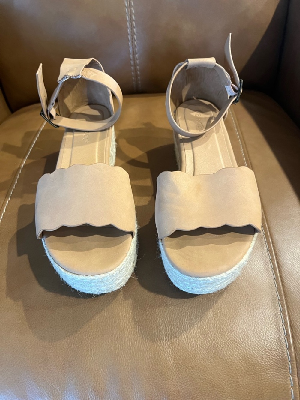 BAMBOO Scalloped Tan Espadrille Platform Sandals